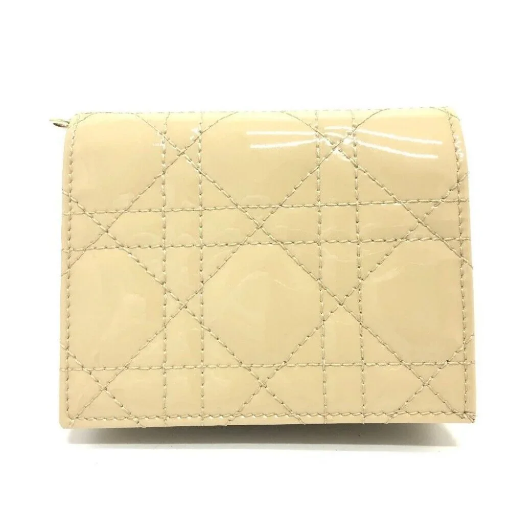 CHRISTIAN DIOR LADY DIOR Cannage Mini Wallet Compact Bifold Wallet Unused